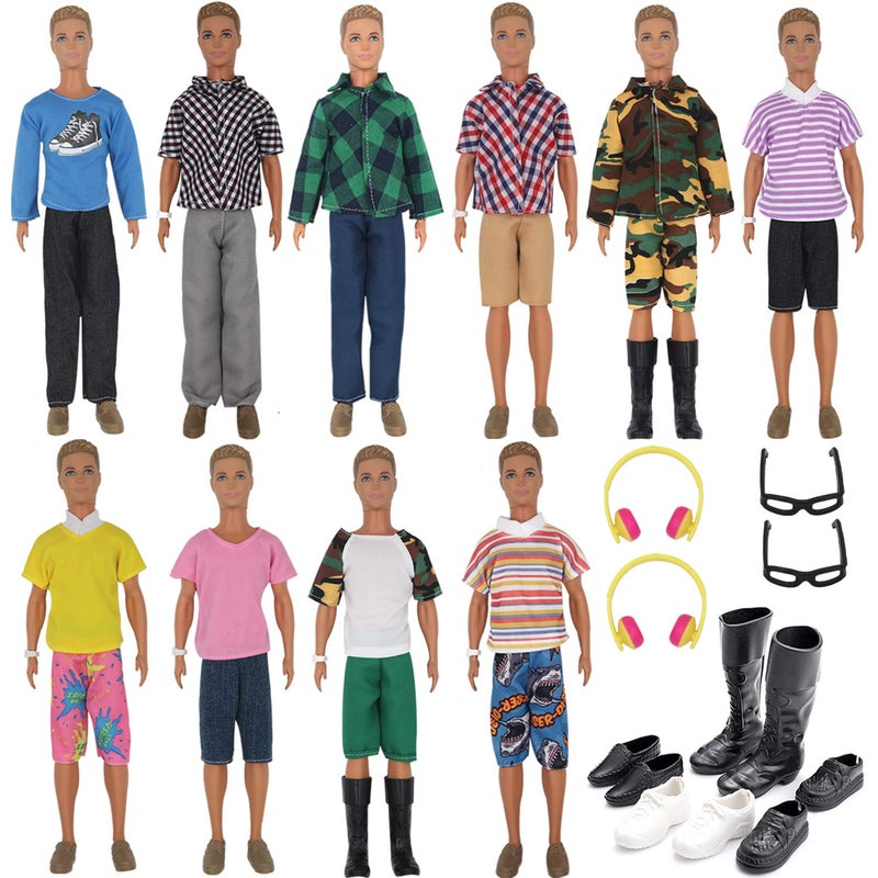 ZTWEDEN 32Pcs Doll Clothes and Accessories for 12 Inch Boy Dolls Include 20 Different Wear Clothes Shirt Jeans Beach Shorts 4 Pairs of Shoes  Glasses  Earphones for 12'' Boy Doll - Image 1